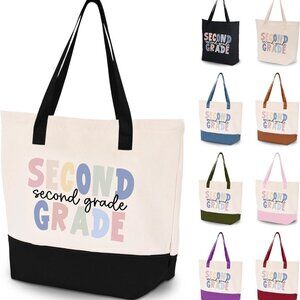 Cotton Canvas Tote Bag Unisex School Second Grade Teacher Gift Large